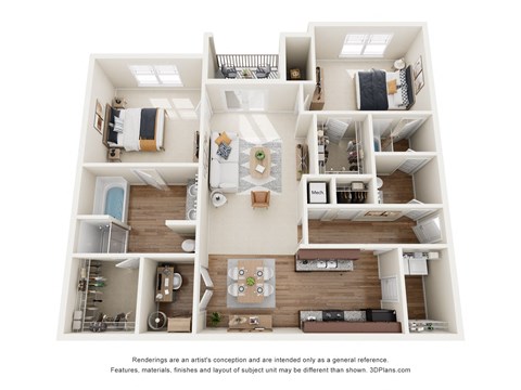 a 3d floor plan of a house with a bedroom and living room
